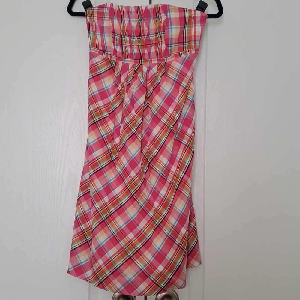 Strapless madras plaid dress